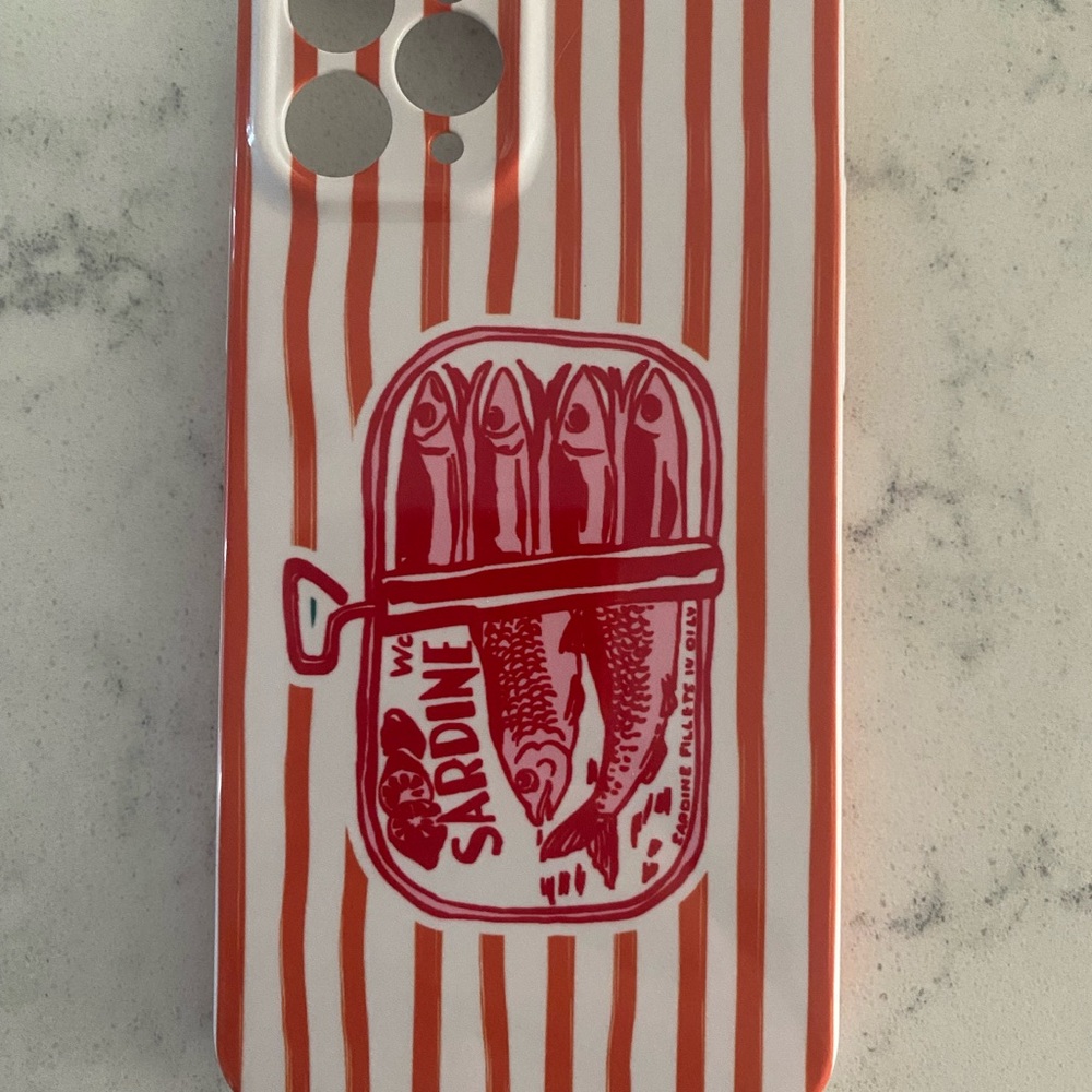 Orange Striped Red-pink and White Phone Case woth very cute sardines 🐟